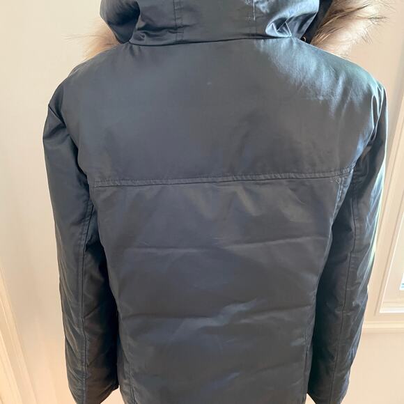 Soia & Kyo Fur Trimmed Waxed Parka Coat Jacket In Navy Indigo Size Small - Picture 8 of 13